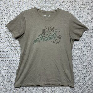 Ariat T-Shirt  Top Women's Sz XL Beige Heather Short Sleeve Logo Tee Boots